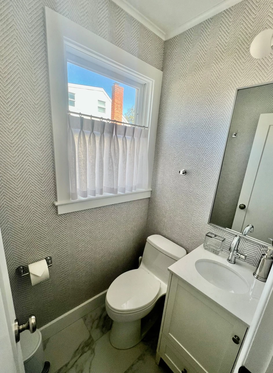 Drapery in a bathroom window