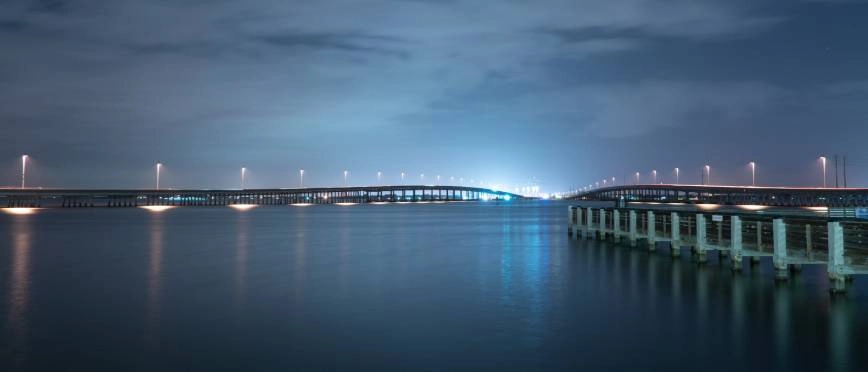 A night photo of a peaceful Punta Gorda, Florida, and the Peace River