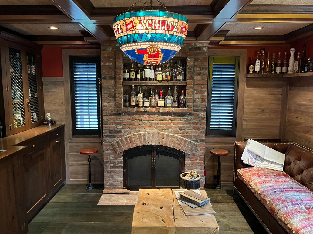 Hunter Douglas shutters in a bar room.