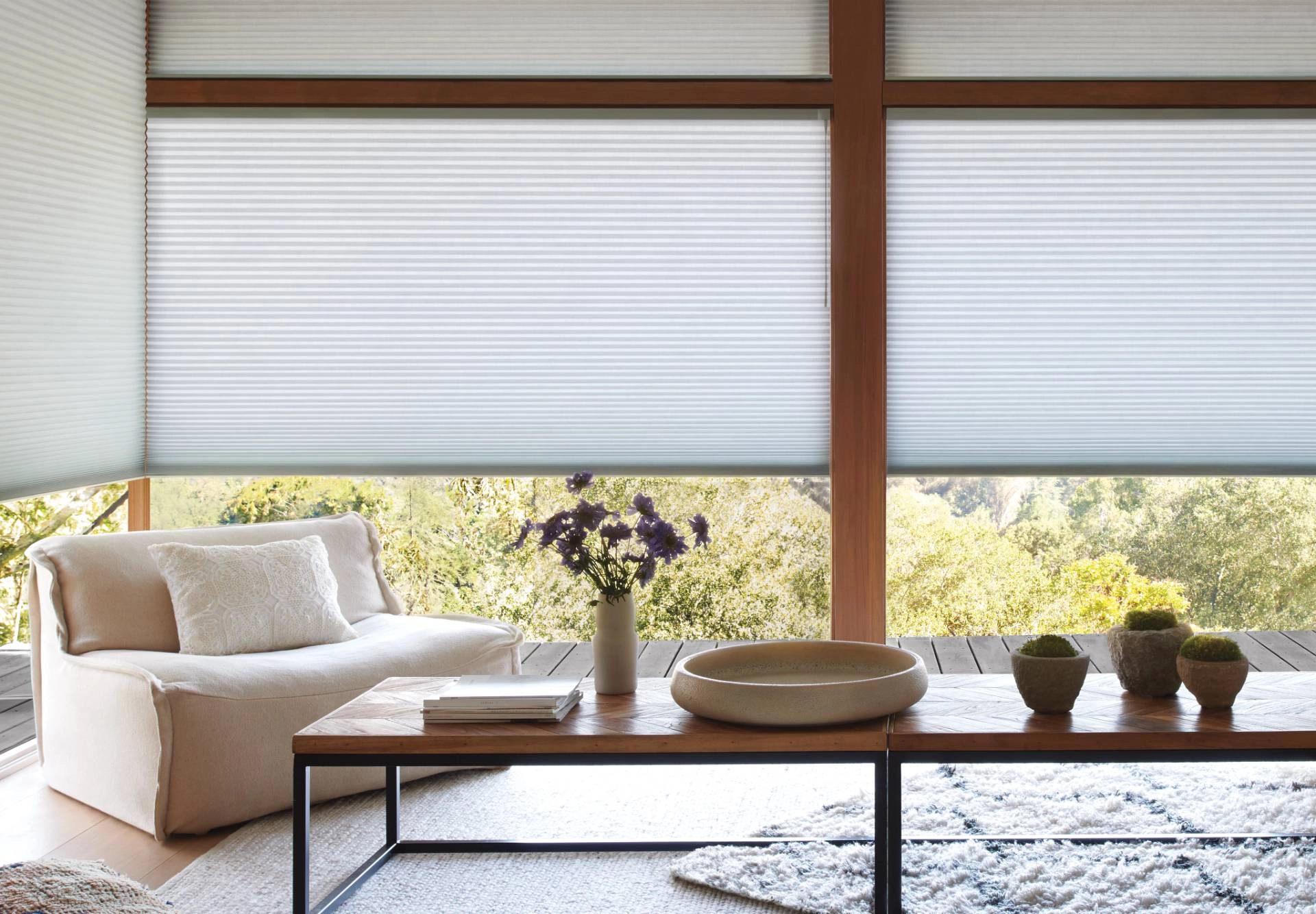 Energy-efficient cellular shades in a sunroom at Appalachian Blind & Closet Co.