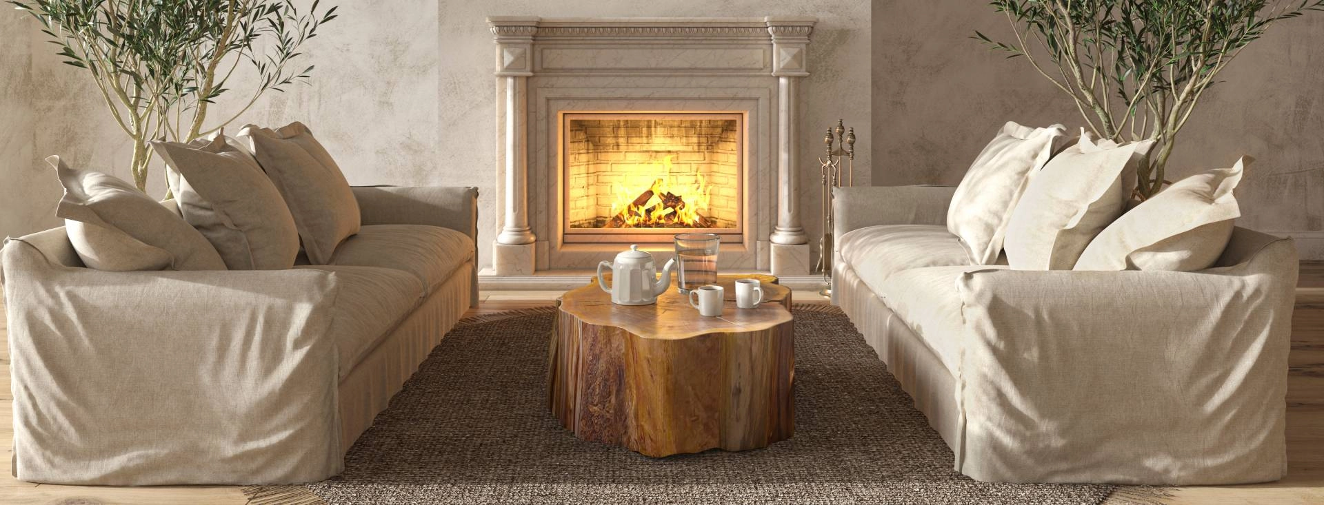 A modern farmhouse living room with beige colors near Arlington Heights, Illinois (IL)
