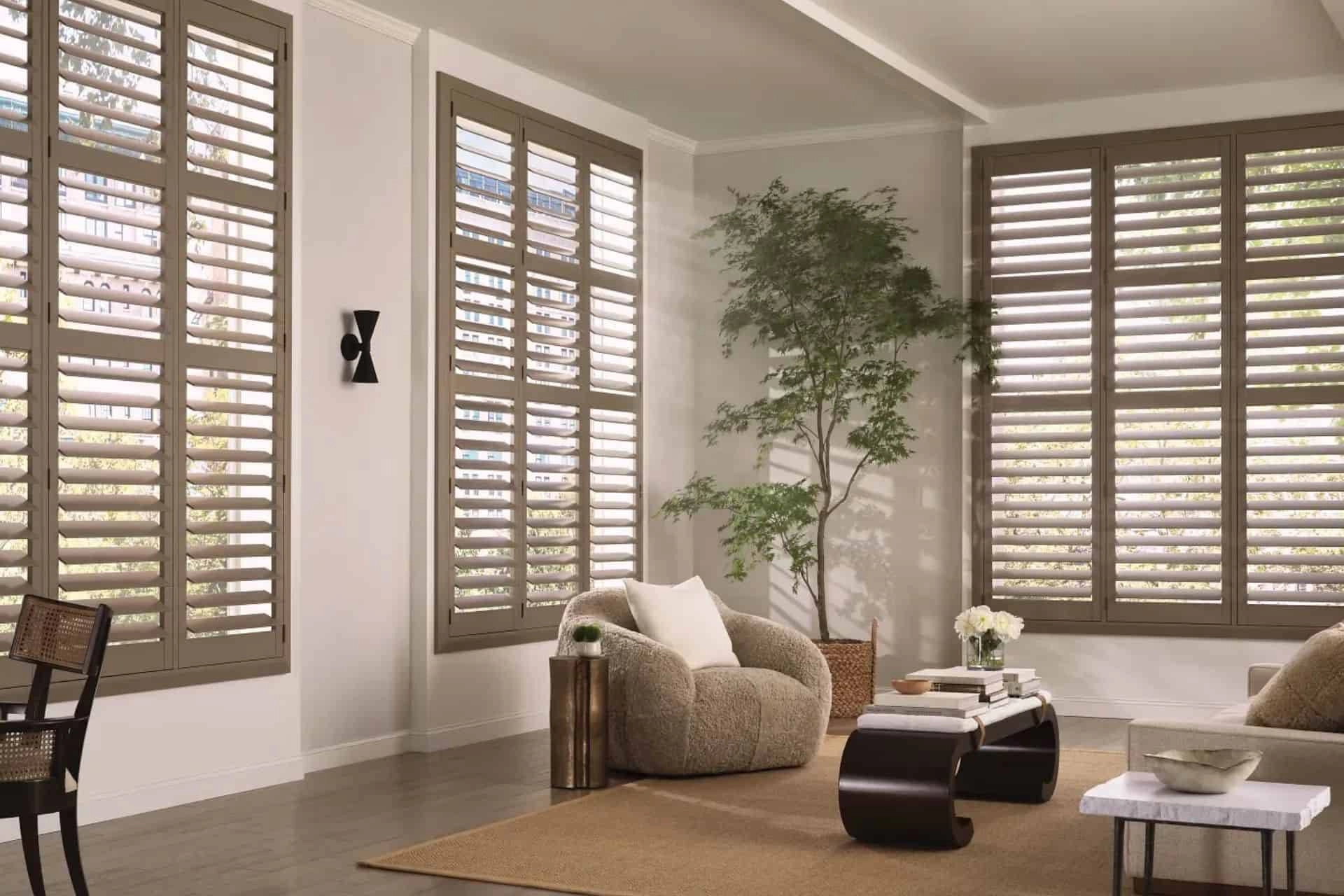 Hunter Douglas shutters in a contemporary living room near Sioux Falls, South Dakota