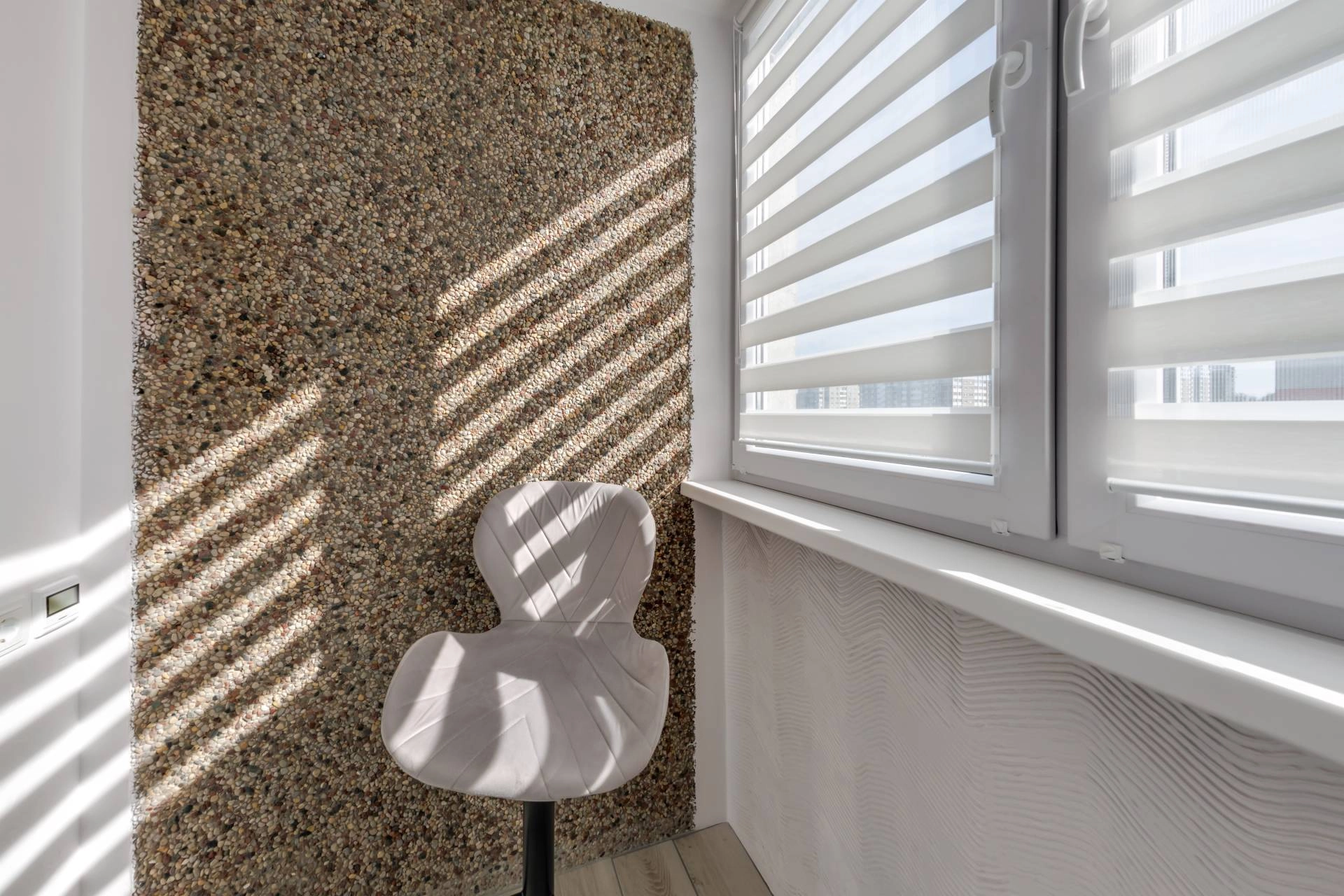 A small office setting with a set of banded shades on the windows near Oklahoma City, Oklahoma (OK)