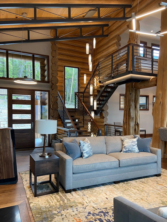 A beautiful log cabin interior.