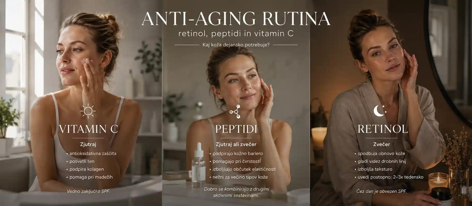 Anti-aging rutina — retinol, peptidi in vitamin C