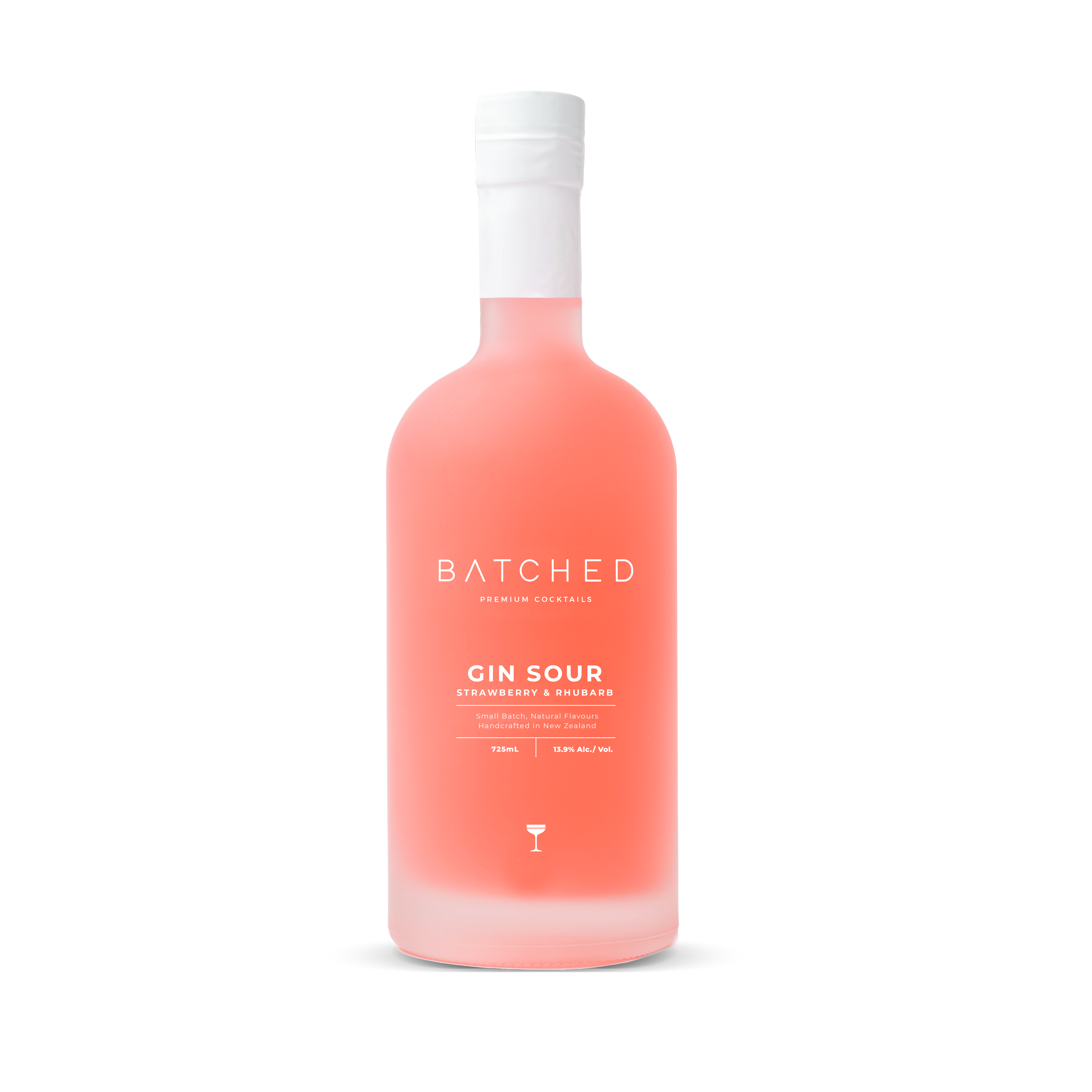 Batched Gin Sour bottle with blank background