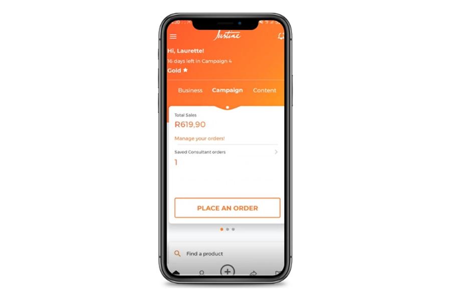 The JustineON mobile app on a smartphone