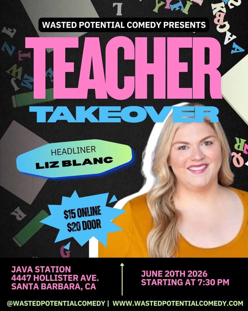 We’re excited to welcome our headliner! Meet Liz Blanc.

A Los Angeles-based comedian know