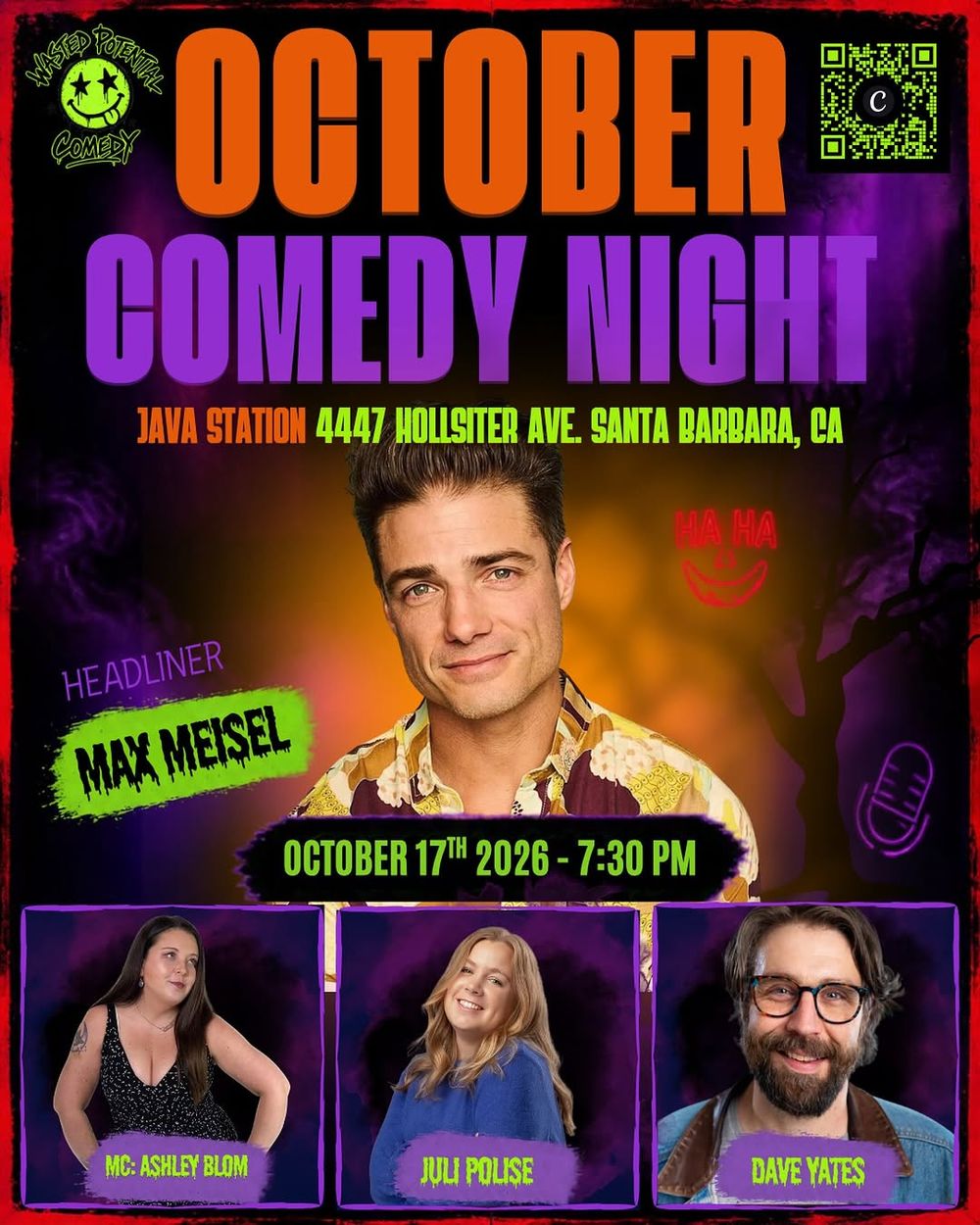 Your October plans could use a night out. @wastedpotentialcomedy is back at Java Station o