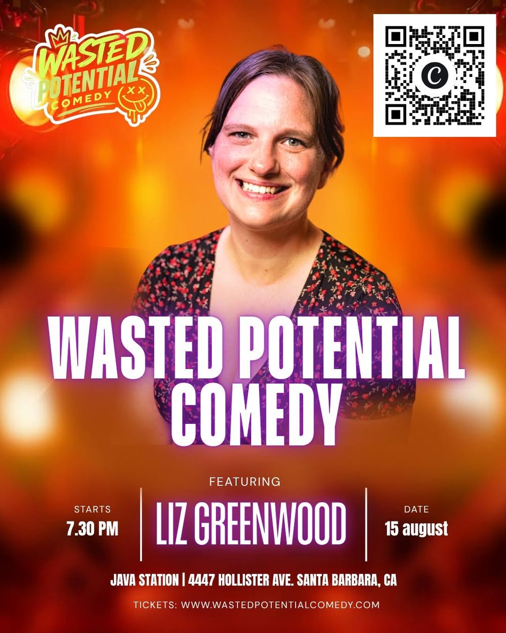 🎤 **MEET THE COMIC: LIZ GREENWOOD**

Trader Joe’s. Bad drivers. Cooking shows.

**Liz Gre