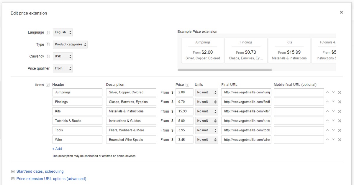 Google AdWords Ad Extensions A Brief Guide To Using Each Effectively Price Extentions