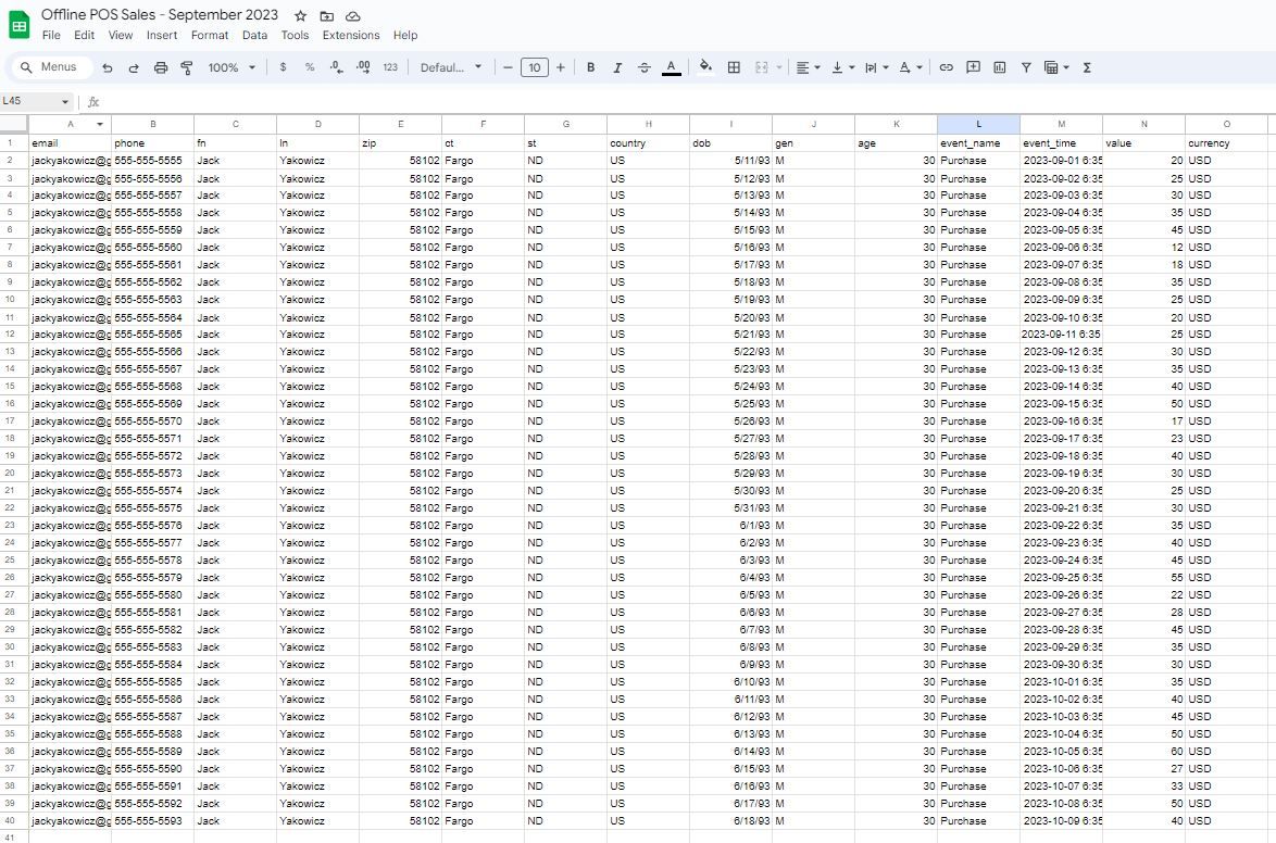 prepare offline sales spreadsheet for facebook