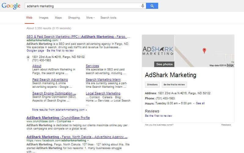 branded search results with google places information
