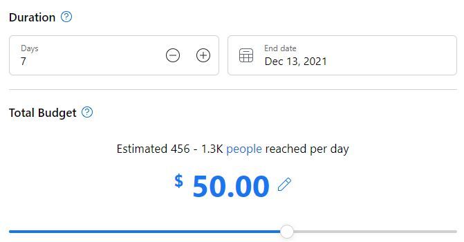 facebook ads manager budget example