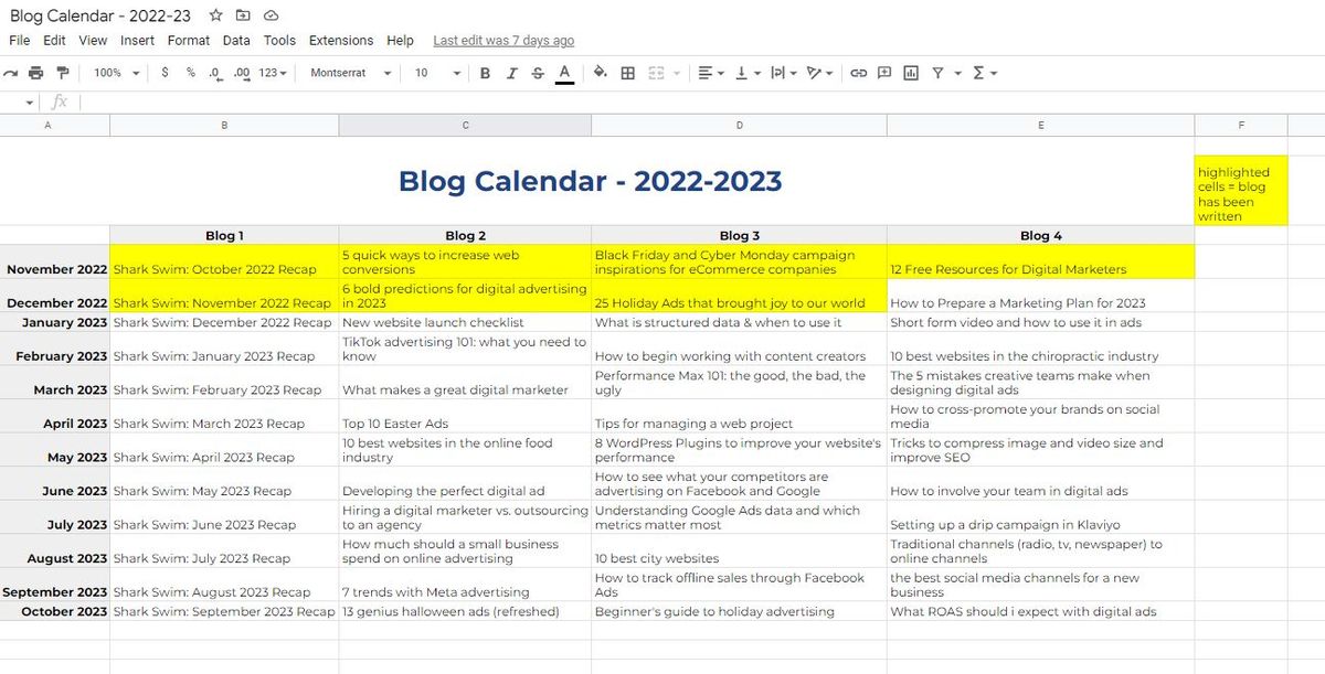 blog calendar example