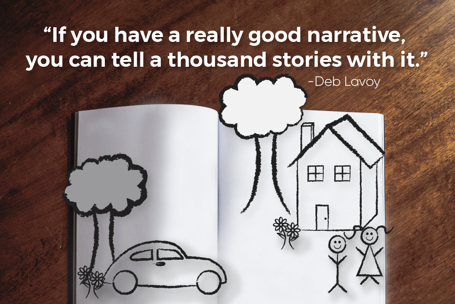 A graphic of a storybook with the Deb Lavoy quote, 