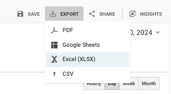 Google Analytics csv export menu