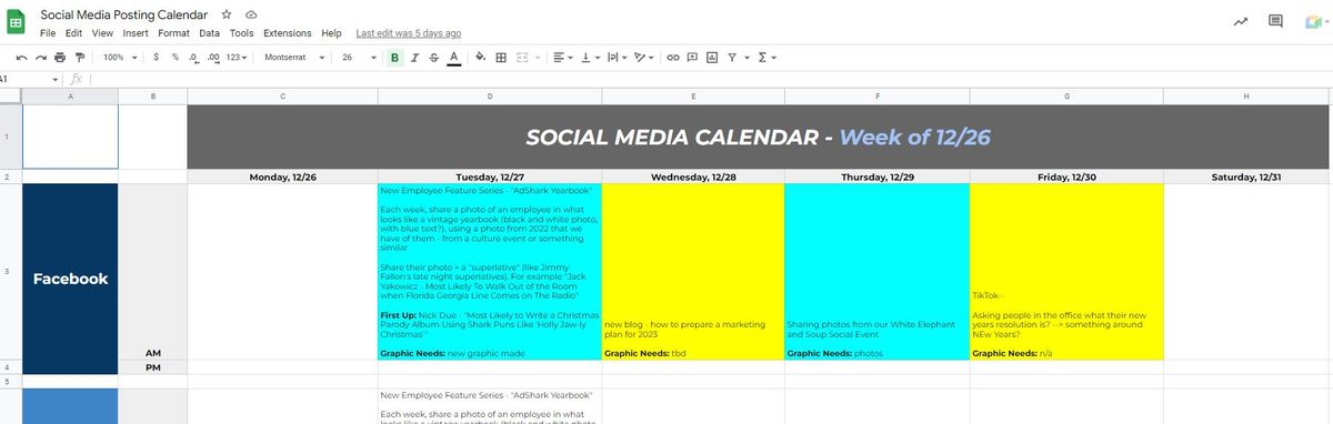 social posting calendar example