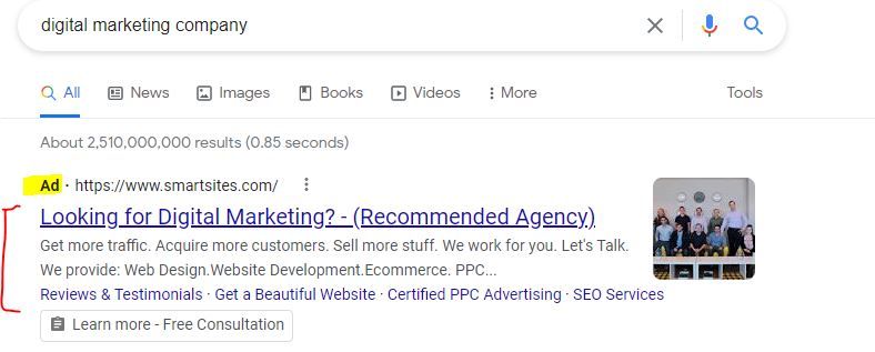 paid search ad example
