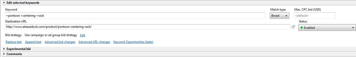 keyword lvl destination url adwords editor