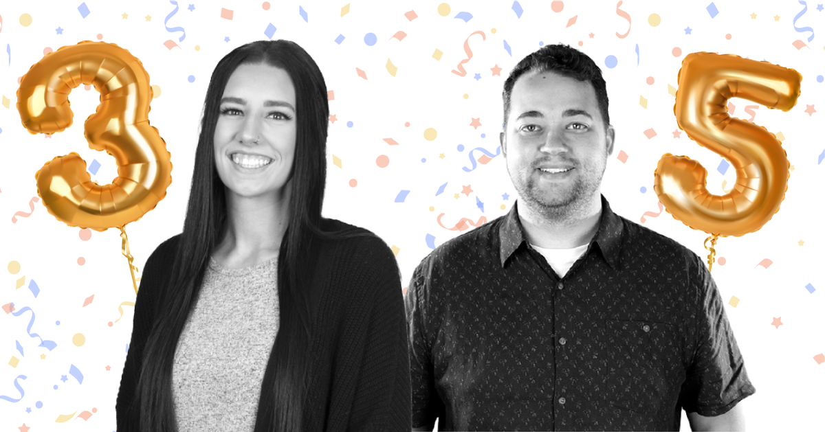 image of Eric Anderson and Sam Carver form their work anniversaries at AdShark