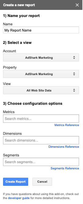 create new report configuration