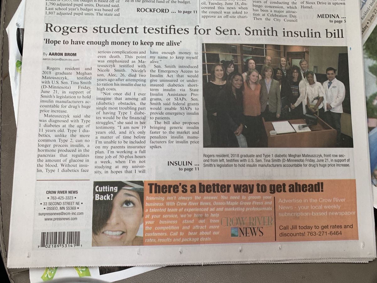 rogers student meghan advocates for insulin affordability