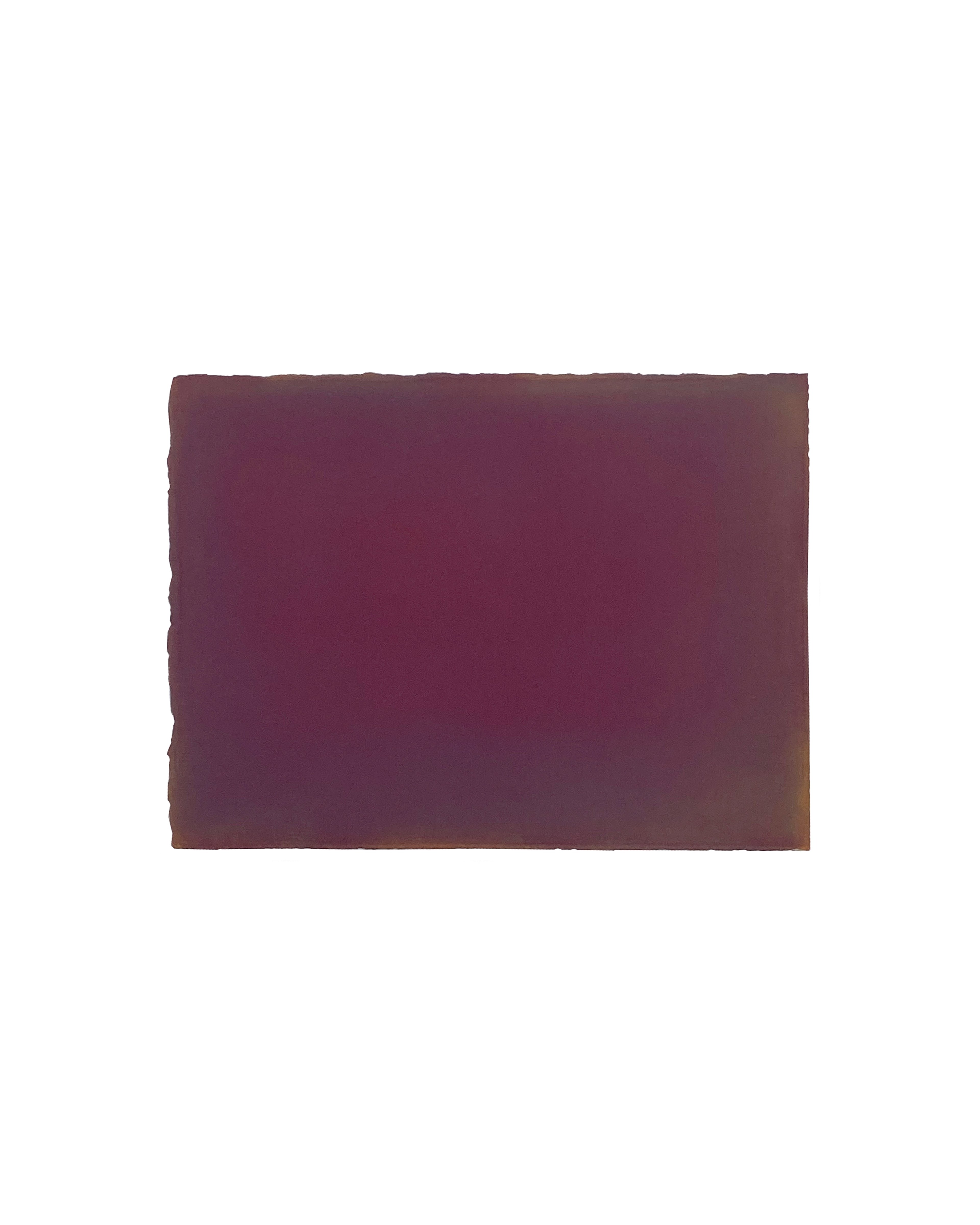Deep plum-coloured rectangular form on white ground, created with pigment on cold press watercolour paper with softly irregular edges