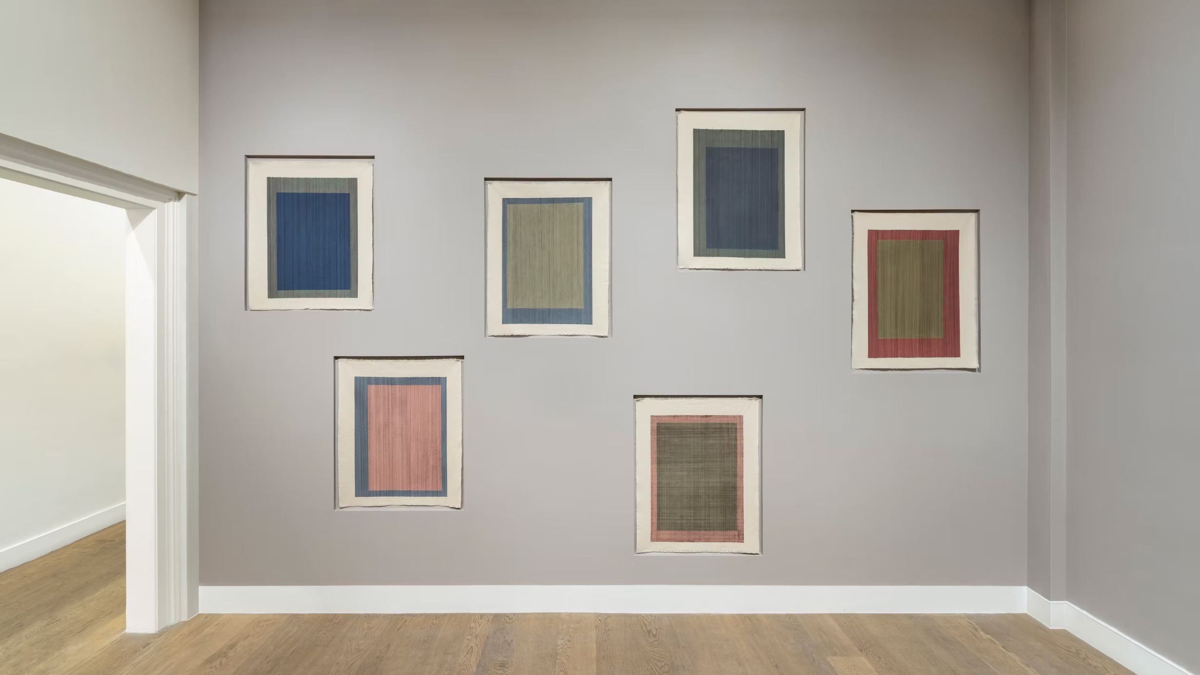 Defne Tesal, Door 1-6, 2025, Acrylic and pen on fabric, various dimensions. Installation view: I Don’t Know Where It Will Fall, 2026, Galerist, Istanbul. Photo: Zeynep Fırat.