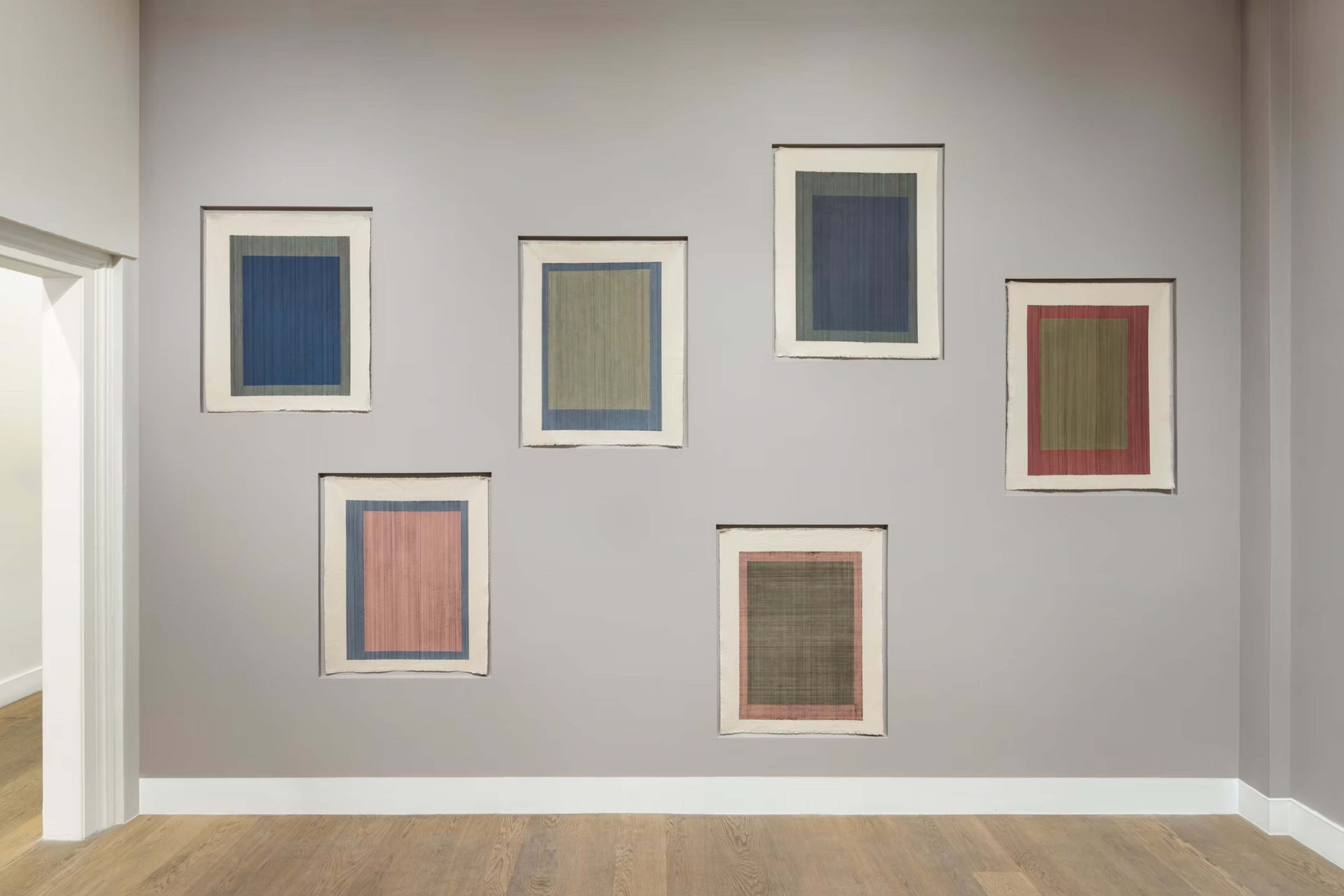 Defne Tesal, Door 1-6, 2025, Acrylic and pen on fabric, various dimensions. Installation view: I Don’t Know Where It Will Fall, 2026, Galerist, Istanbul. Photo: Zeynep Fırat.