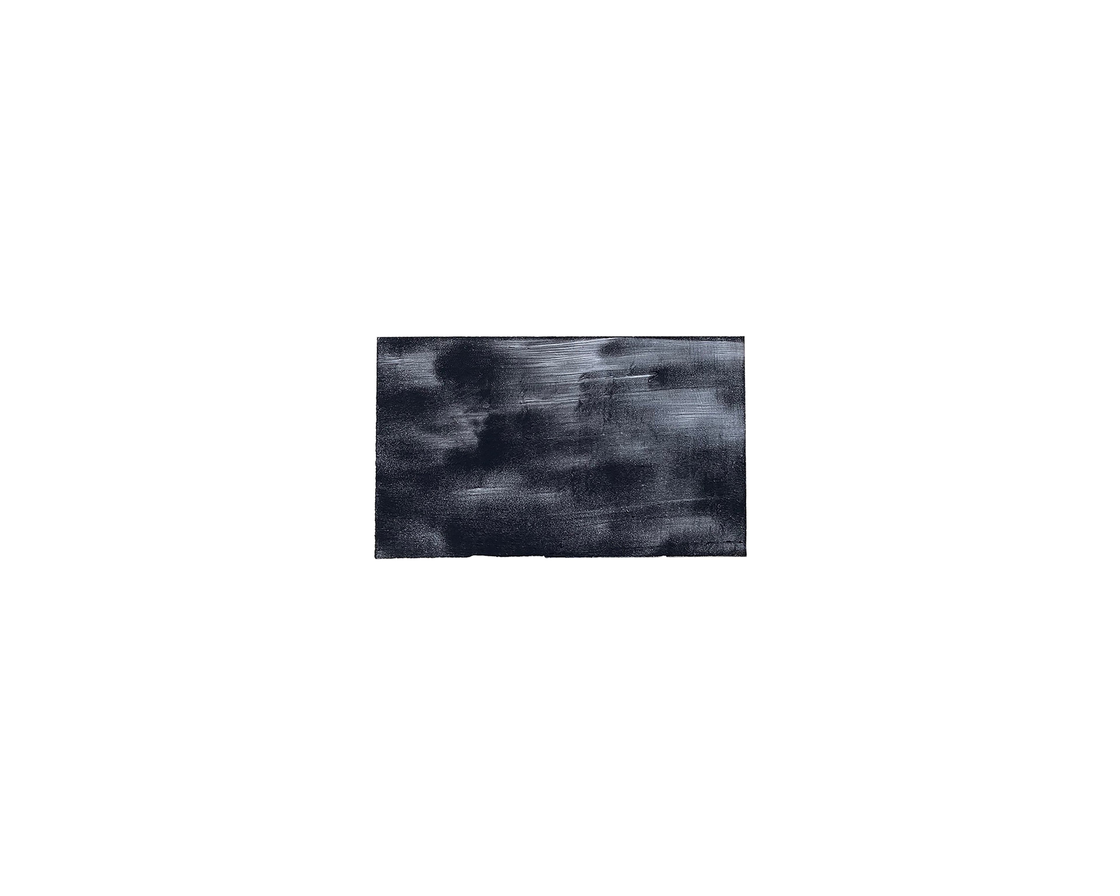 Horizontal watercolour painting in dark charcoal and grey tones with gestural brushstrokes suggesting atmospheric movement and depth on white paper