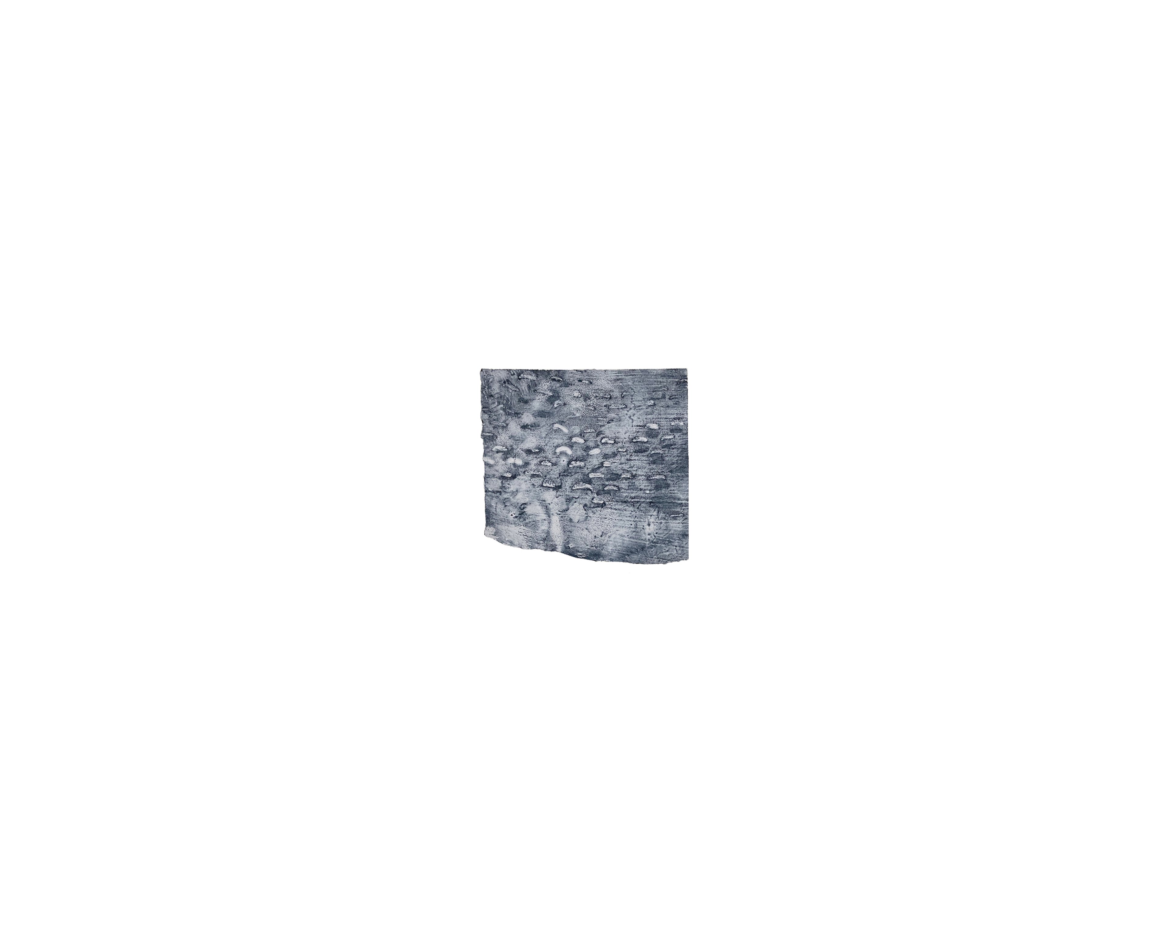 Small blue-grey watercolour square with textured, weathered surface on white background, angled slightly forward
