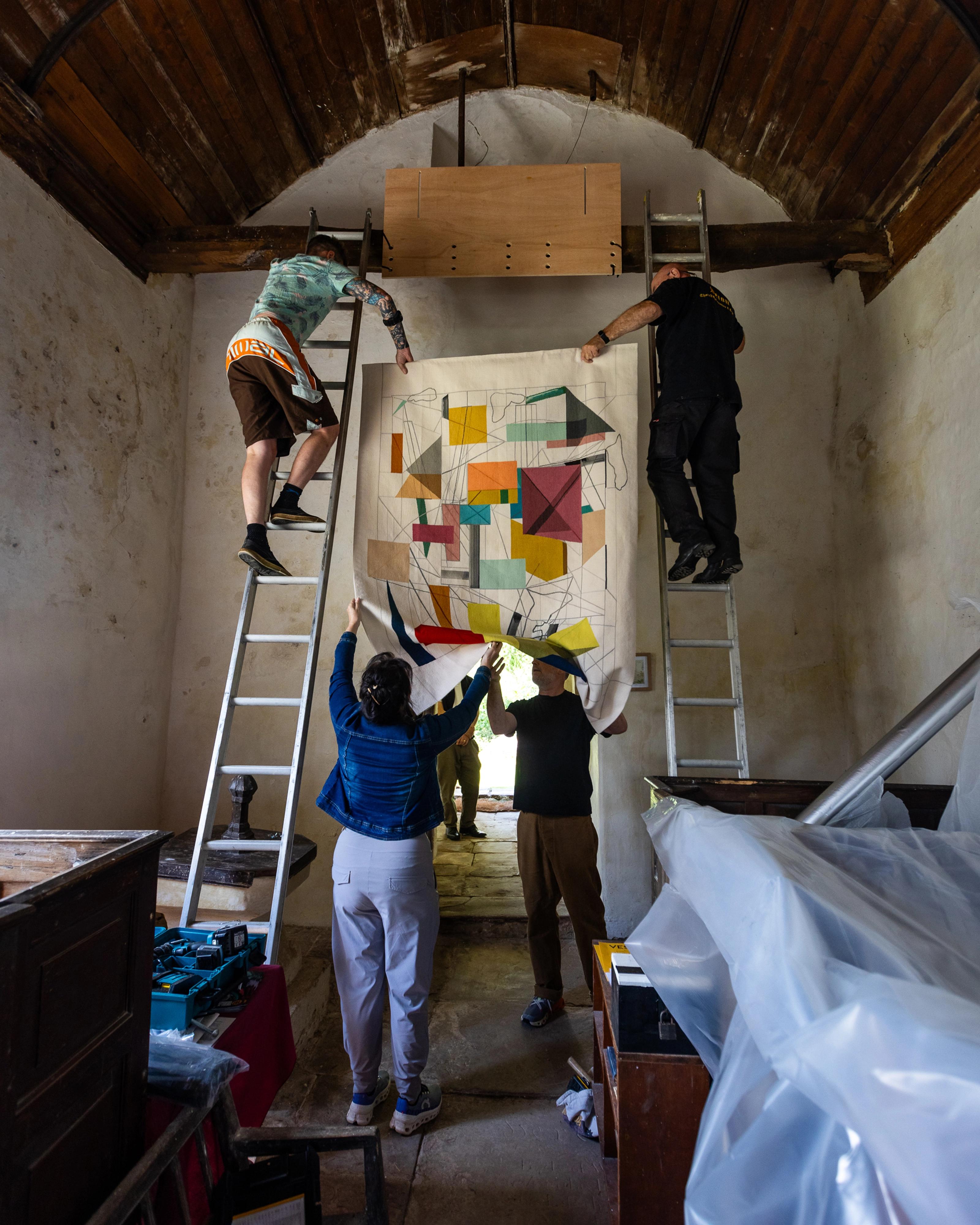Installing Compendium (tree) at St David, Llangeview, Monmouthshire Courtesy: Art+Christianity (curator Jacquiline Cresswell) & Hales Gallery Photo: Mud & Thunder, UK