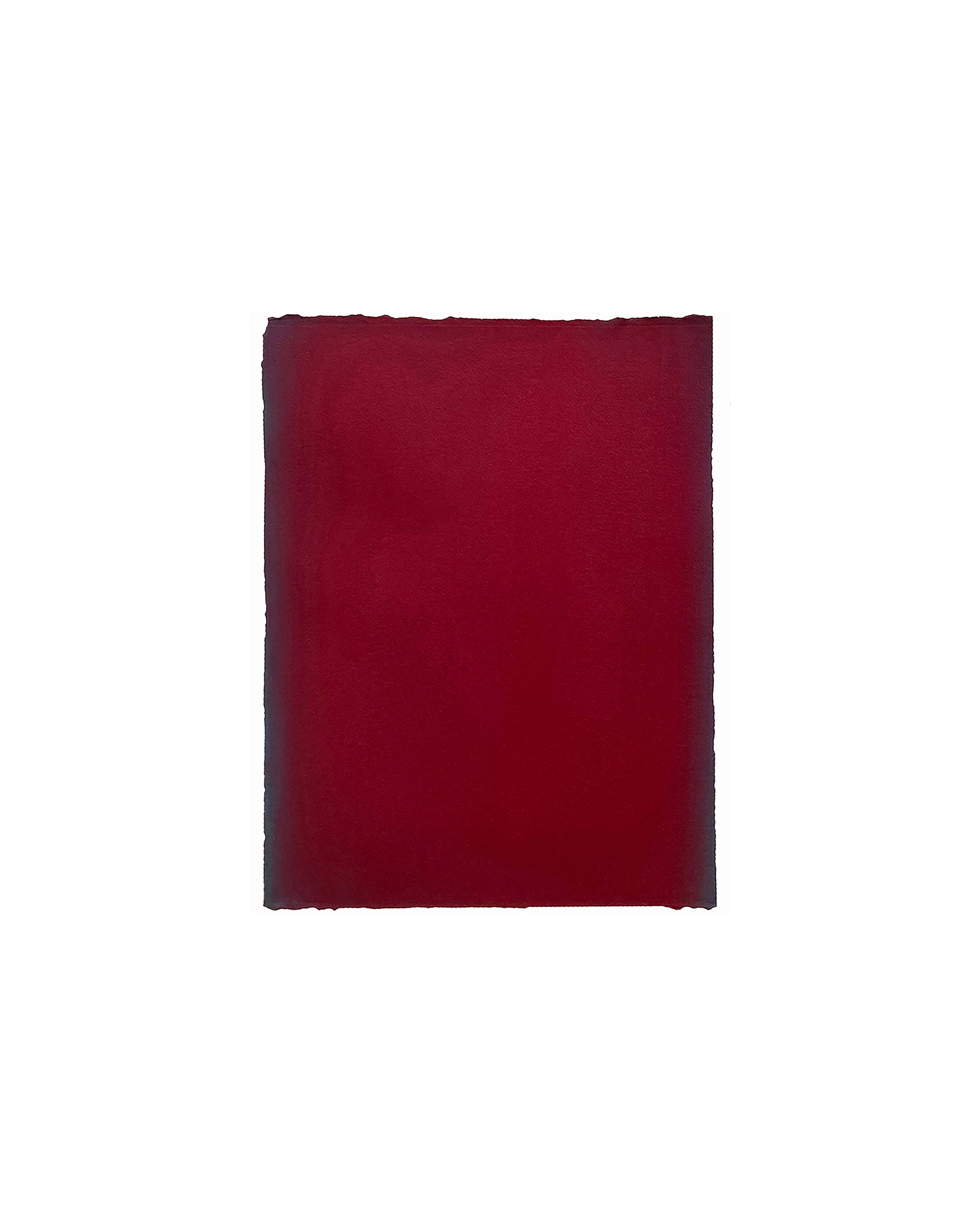 Deep burgundy rectangular form with soft, organic edges on white paper, created with pigment on cold press watercolour paper
