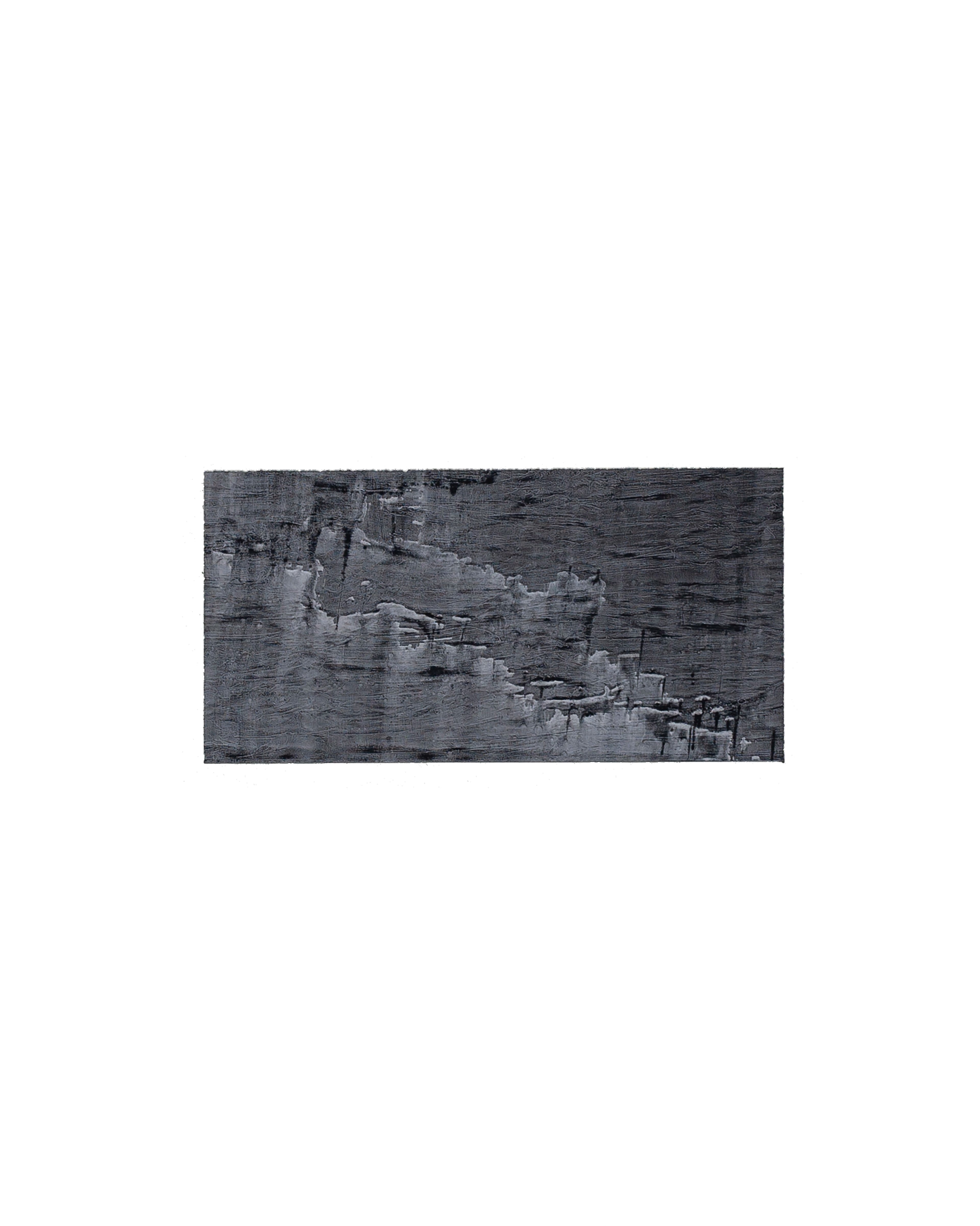 Dark grey watercolour on paper with gestural horizontal marks creating a textured, weathered surface suggestive of architectural or landscape forms