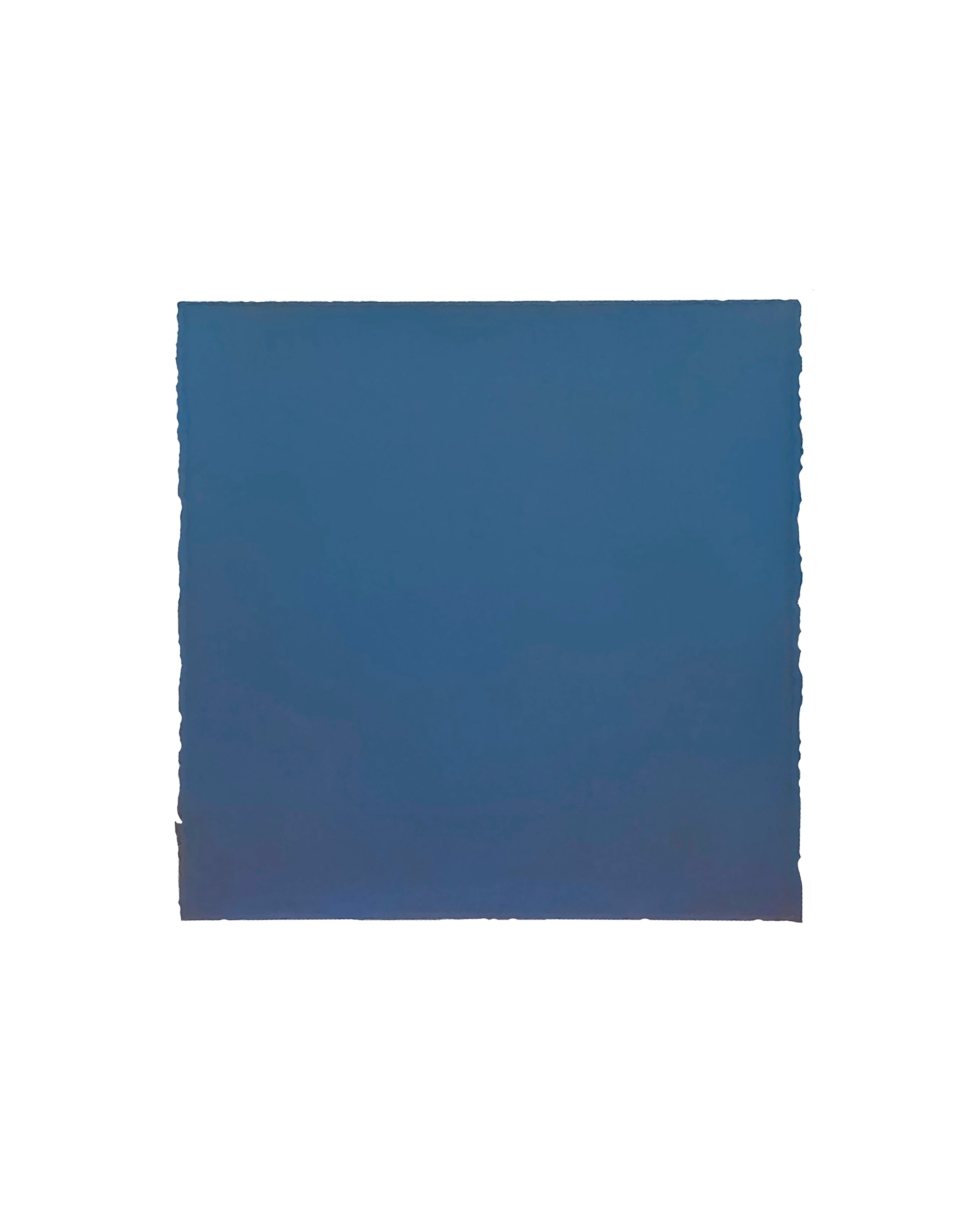 Square composition in deep cerulean blue with subtle tonal variations, painted on textured watercolour paper with visible edges and brushwork