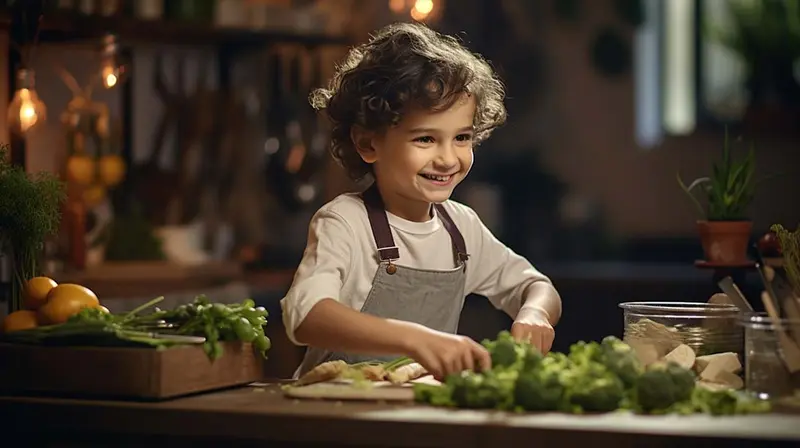 Child joyfully participating in meal preparation, fostering a positive dining experience