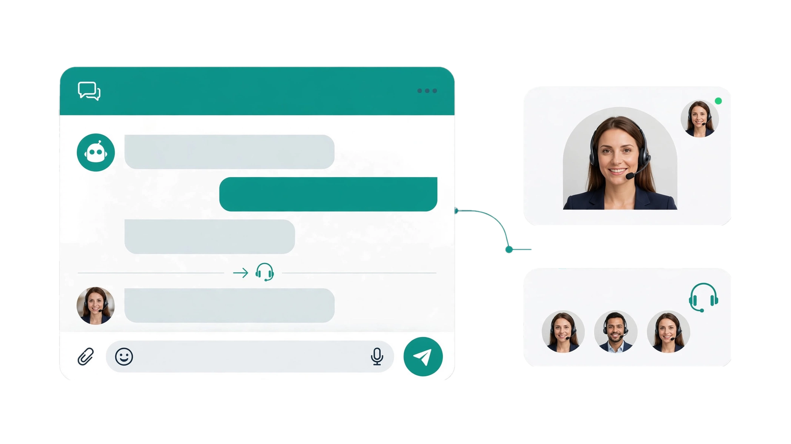 AI chatbot conversation panel with customer support interface elements