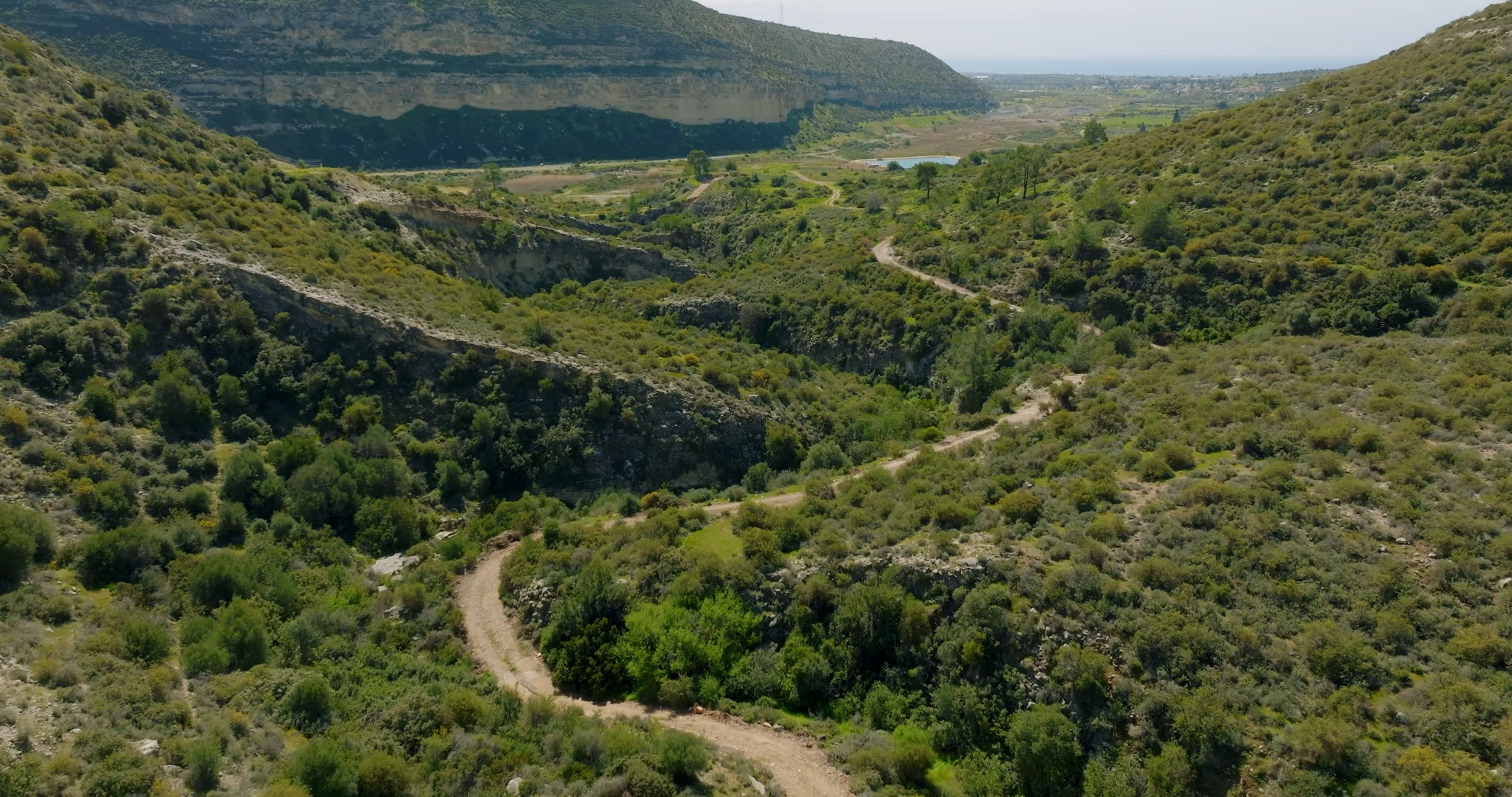 Aerial view across the green hills and valleys near Souni, Cyprus