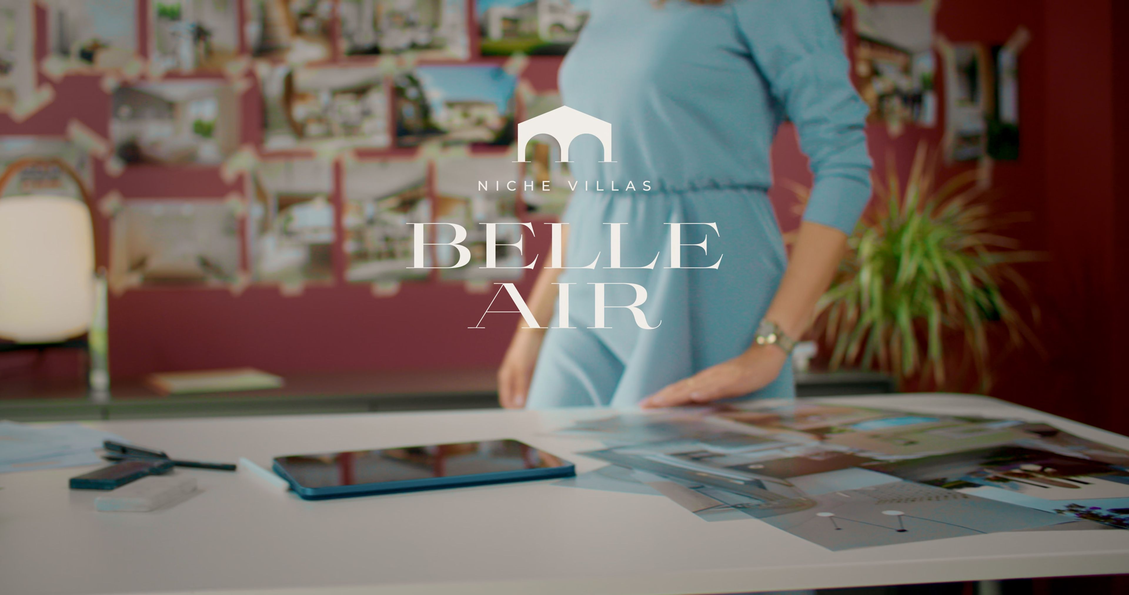 Belle Air title over the founder’s design studio table