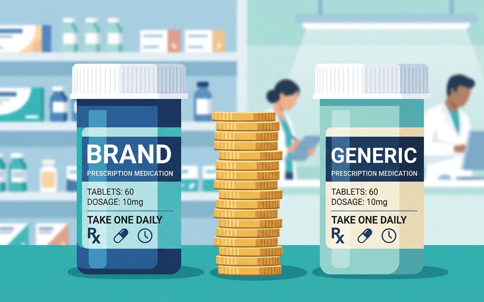 Brand-name and generic prescription bottles side by side showing sertraline cost savings vs. Zoloft