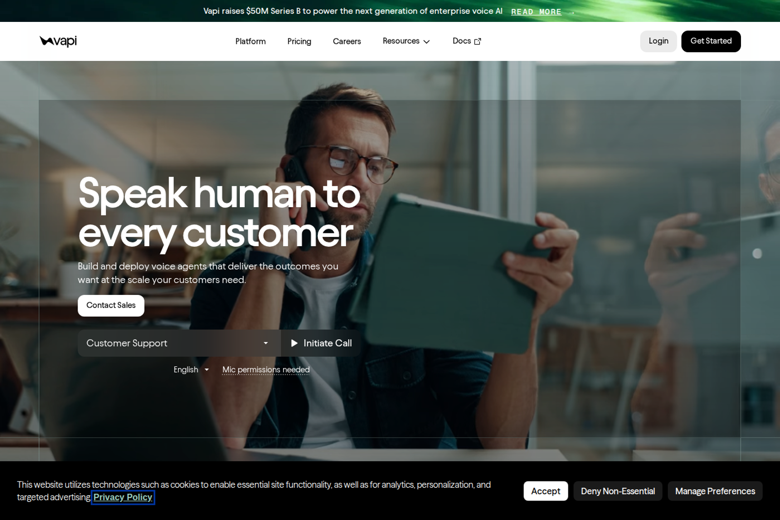 Screenshot of the Vapi landing page