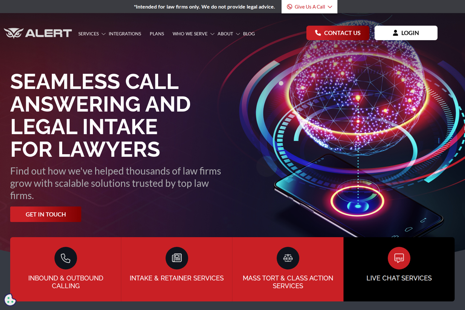 Screenshot of the Alert Communications website