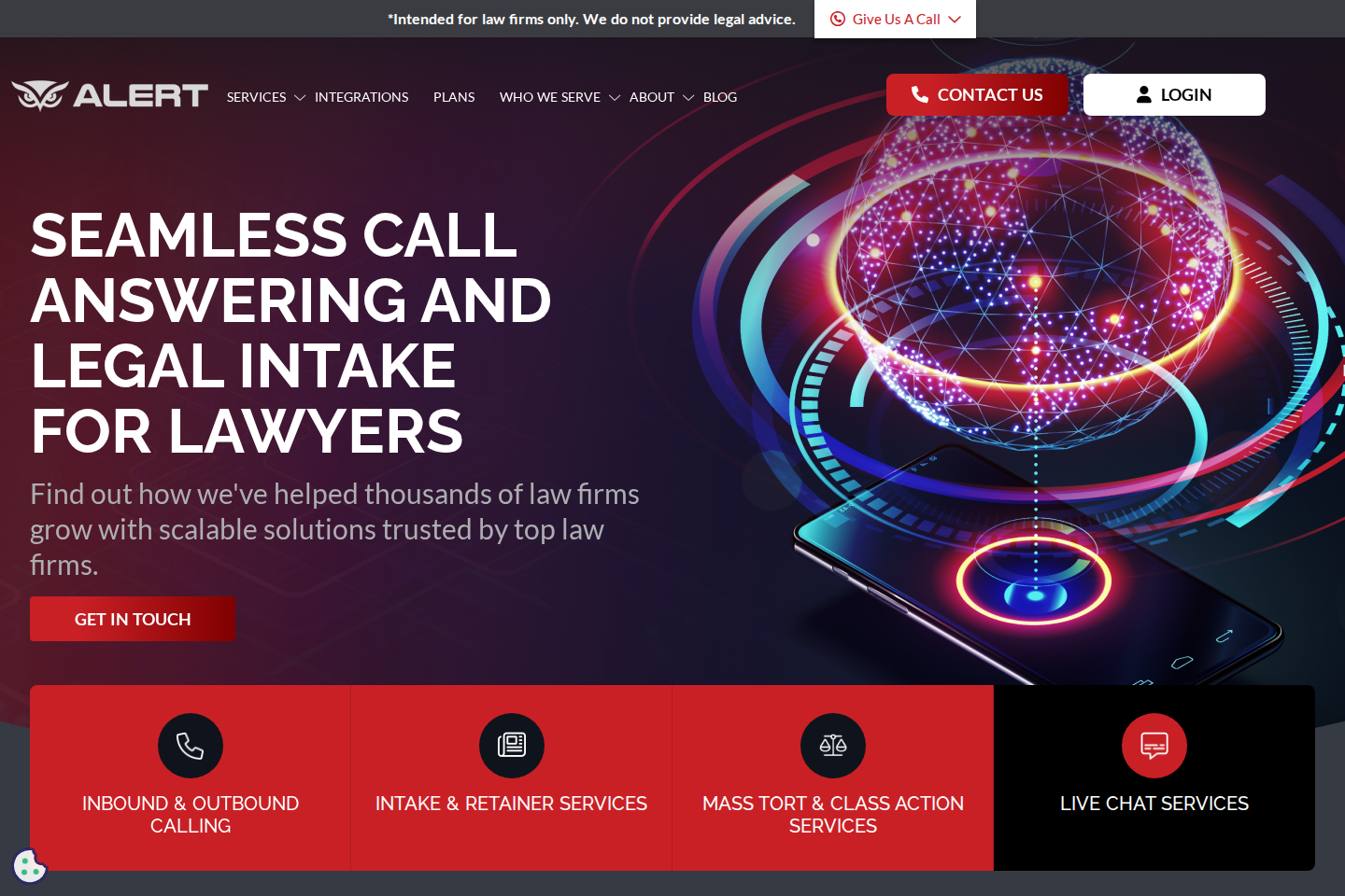 Screenshot of the Alert Communications website