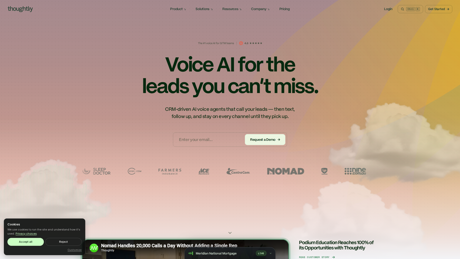 Screenshot of the Thoughtly website