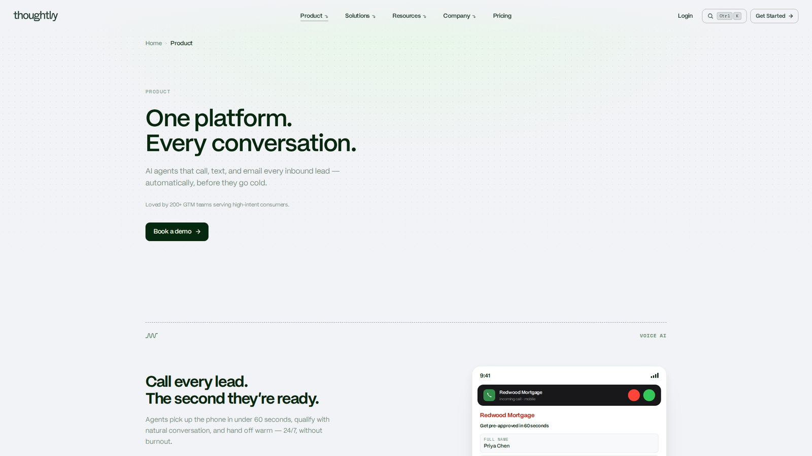 Screenshot of the Thoughtly product page