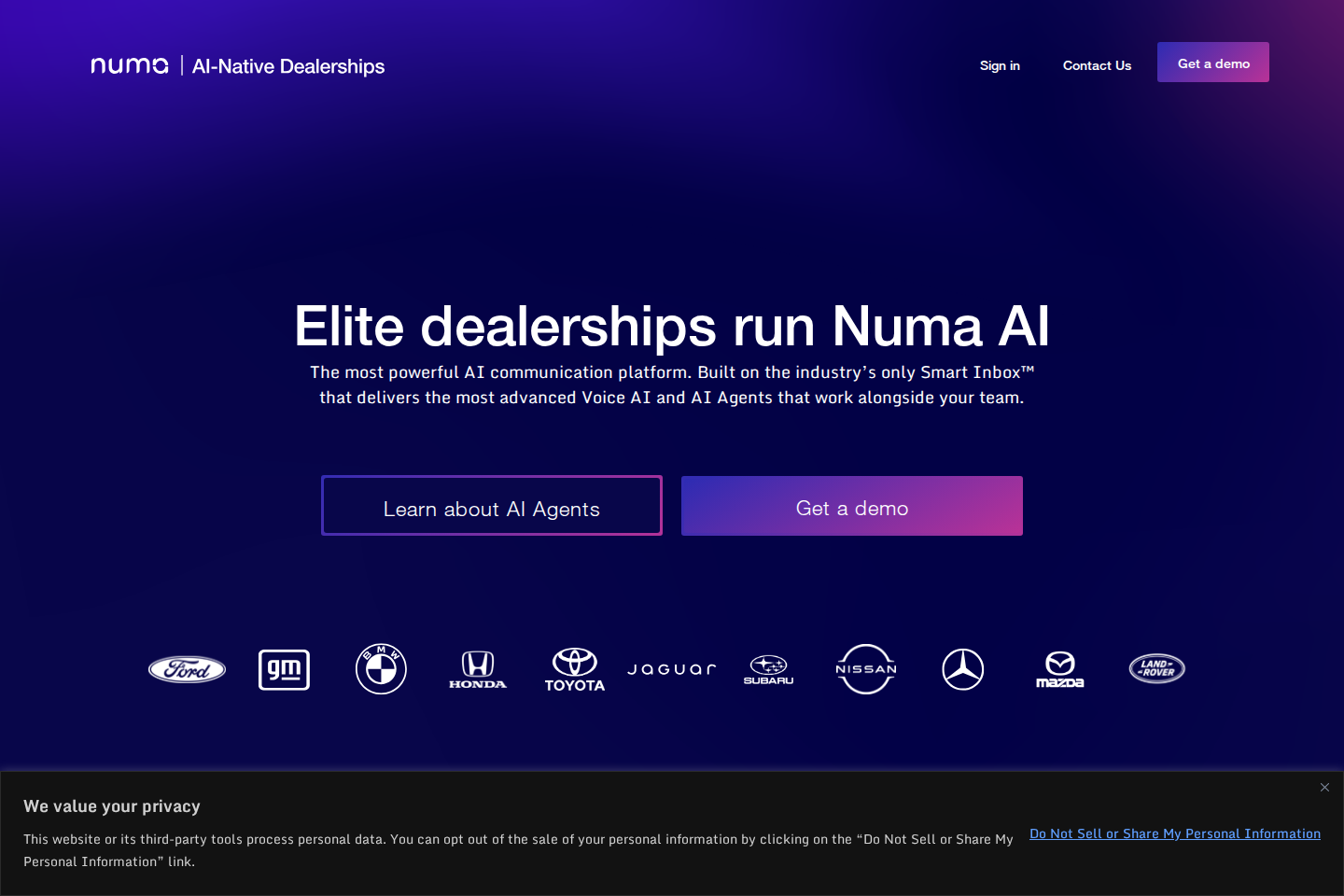 Numa landing page screenshot