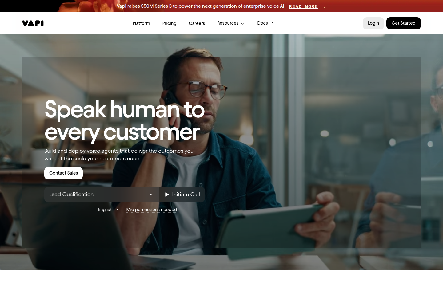 Screenshot of the Vapi landing page