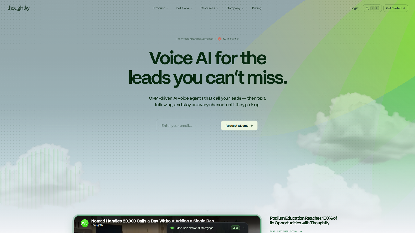 Screenshot of the Thoughtly homepage