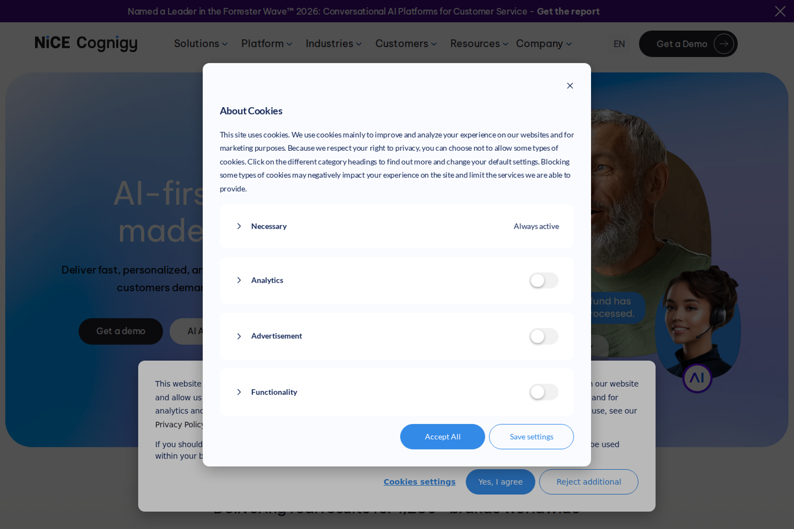 Screenshot of the Cognigy homepage